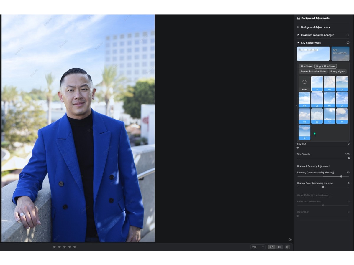 Evoto AI after sky replacement tool edit.