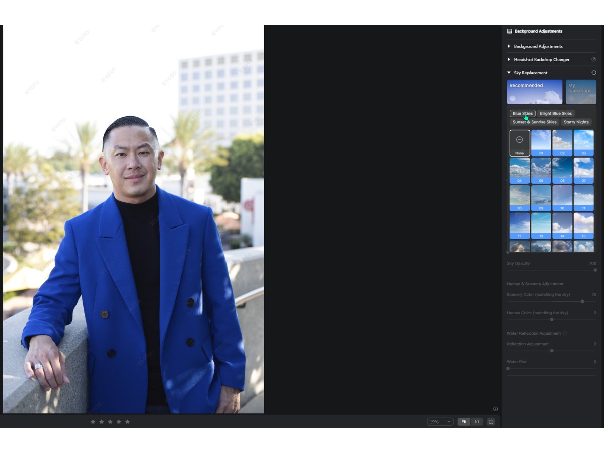 Evoto AI before sky replacement tool edit.