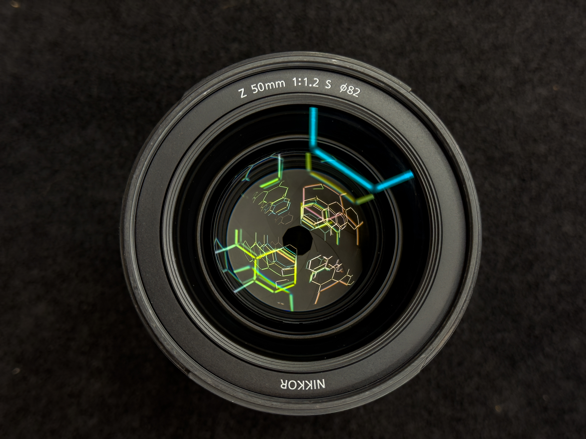 Head-on look into the front element of the Nikon Z 50mm f/1.2 S