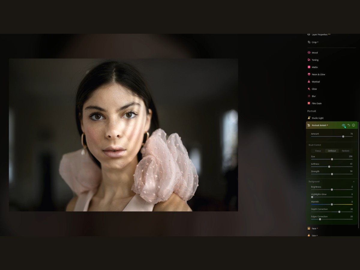 Luminar Neo portrait bokeh tool.